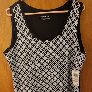 Charter Club Black Tank Top Blouse w/white detail
